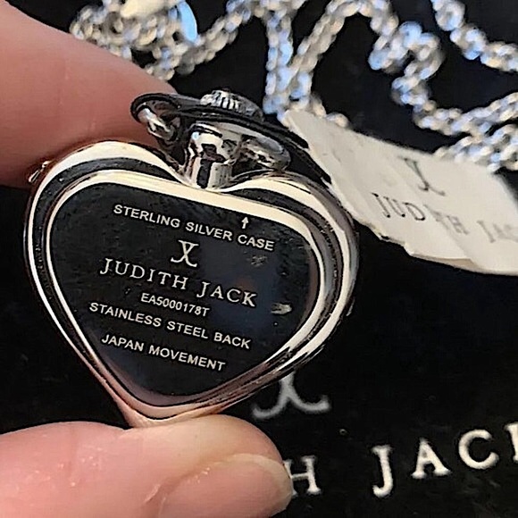 JUDITH JACK Sterling Silver Inlaid Marcasite Heart Locket with Clock Pendant NWT - Picture 3 of 12